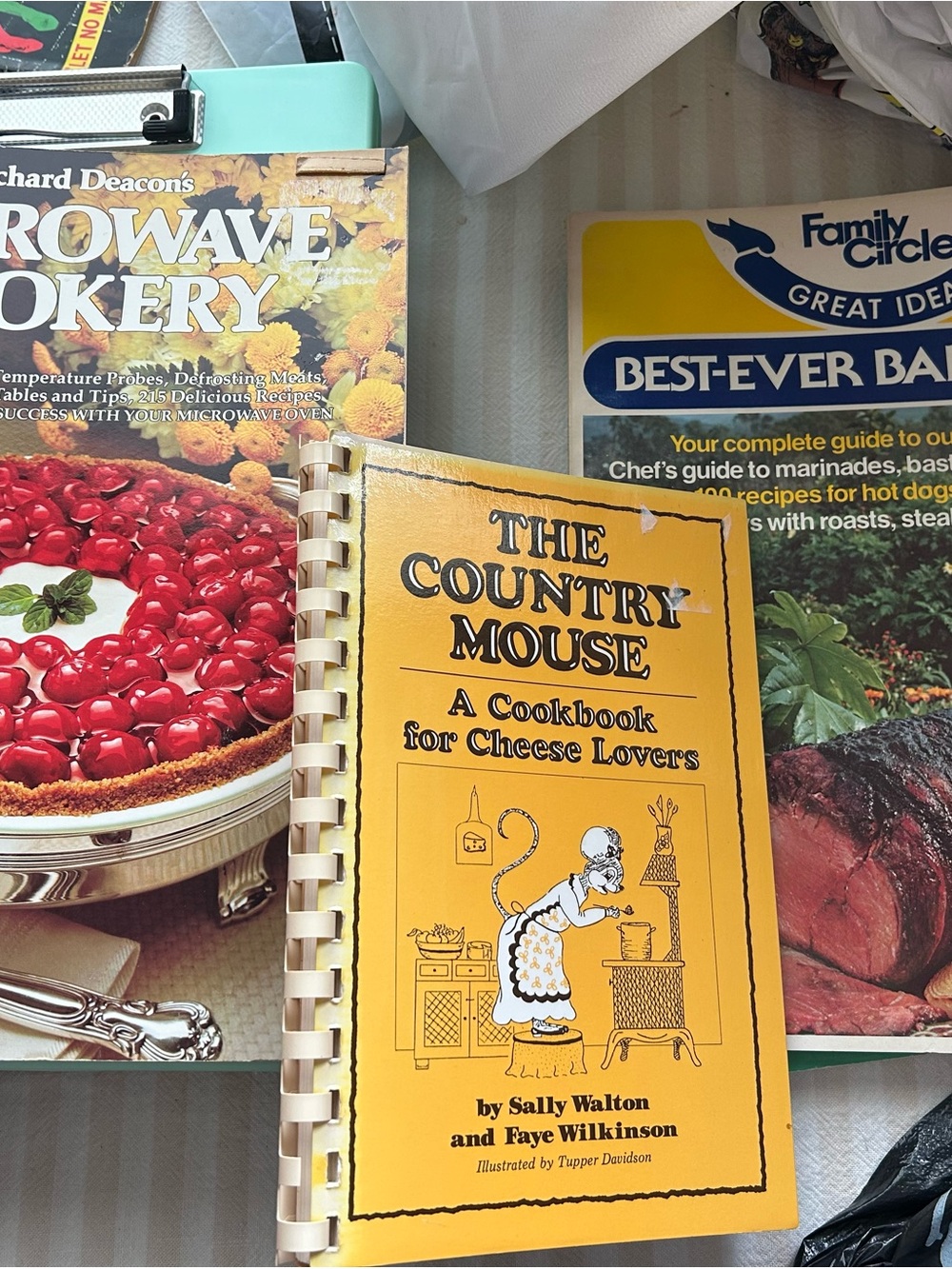 Vintage spiral cookbook and cooking magazines
